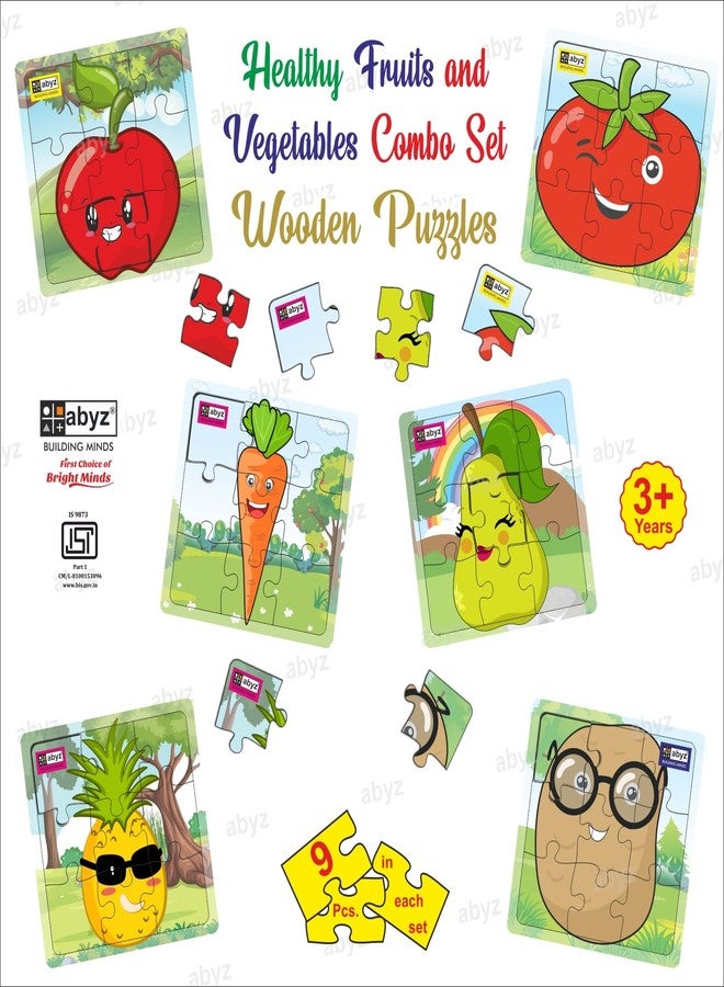 ABYZ Wooden Jigsaw Puzzle - Fruit and Vegetable | Pineapple, Apple, Pear, Tomato, Potato, Carrpot| Playset for Little Explorers - 9-Pieces & Pack of 3 | Birthday Gift for (3 Plus Years) Age Kids. - Image 5